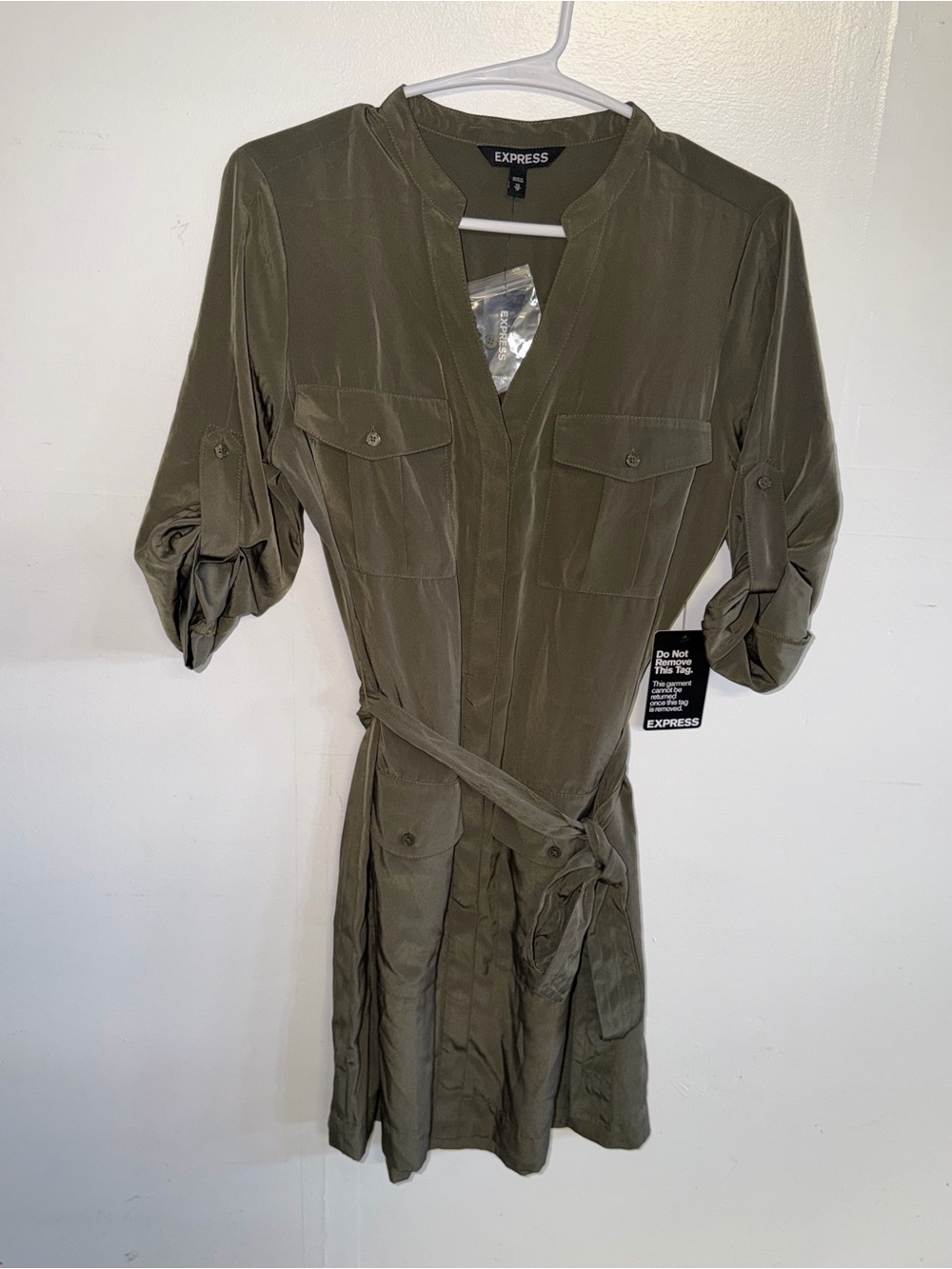 Express Olive Utility Shirt Dress